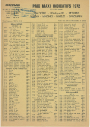 Tarif général / bon de commande 1972