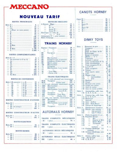 Tarif d'août 1936