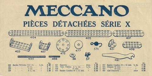 Listing pièces Meccano X 1932